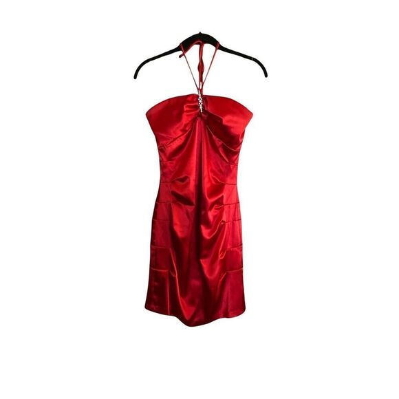 B. Darlin  juniors red satin halter style dress size 13/14 - Picture 2 of 6